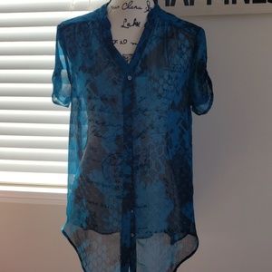 Express sheer turquoise & black blouse